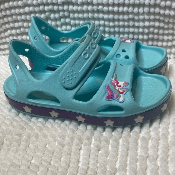 CROCS Kids Turquoise Unicorn Sandals - Picture 2 of 13